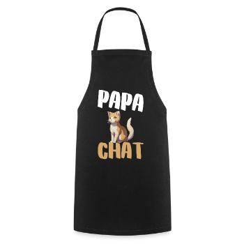 Papa Chat: Chat orange et Typo Large - Tablier de cuisine - noir - Devant - AI Model Male 185 dark (185cm)