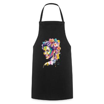 Portrait fleuri coloré de pop - Tablier de cuisine - noir - Devant - AI Model Male 185 dark (185cm)