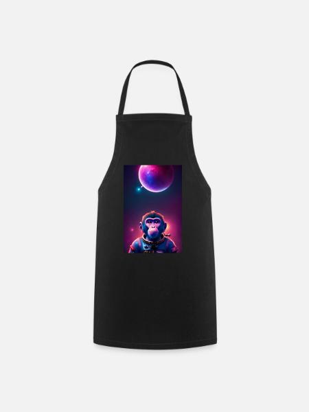 Space Monkey Grafik - Cooler Synthwave-Astronaut - Kochschürze - Schwarz
