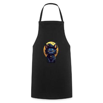 Chat effrayant et tête de citrouille: un effrayant et drôle - Tablier de cuisine - noir - Devant - AI Model Male 185 dark (185cm)