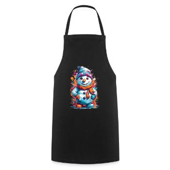 Urbanes Winterwunderland: Farbenfroher Graffiti-Schneemann - Kochschürze - Schwarz - Vorne - AI Model Male 185 dark (185cm)