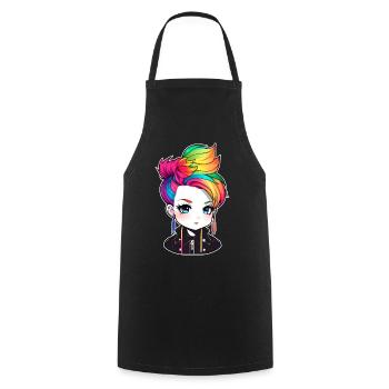 Cool punk girl with rainbow hair - Cooking Apron - black - Front - AI Model Male 185 dark (185cm)