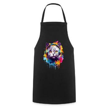 Bunte Britisch Kurzhaar Katze Farbkleckse Farbspri - Kochschürze - Schwarz - Vorne - AI Model Male 185 dark (185cm)
