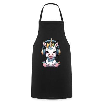 Bébé licorne avec écouteurs - Tablier de cuisine - noir - Devant - AI Model Male 185 dark (185cm)
