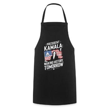 PRESEDENT KAMALA MAKING HISTORY TOMORROW - Cooking Apron - black - Front - AI Model Male 185 dark (185cm)