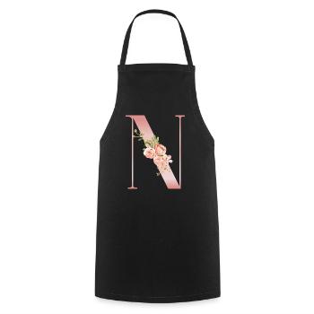 Drop Cap N Floral Soft Pink - Cooking Apron - black - Front - AI Model Male 185 dark (185cm)