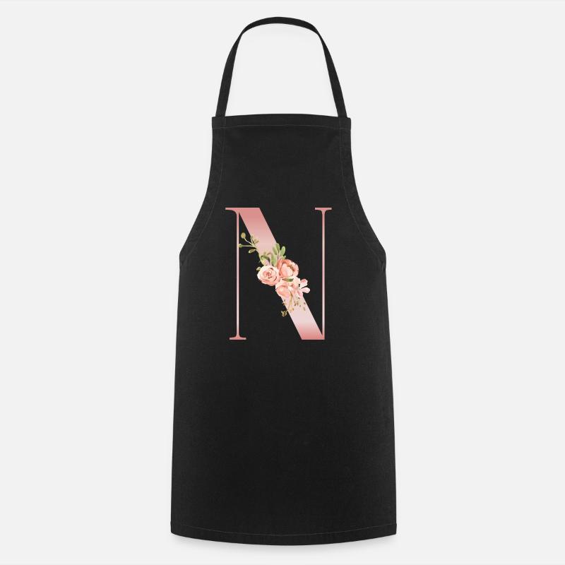 Drop Cap N Floral Soft Pink - Kochschürze - Schwarz