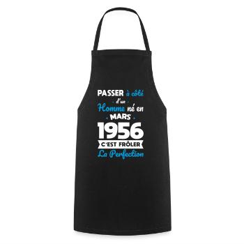 Anniversaire 70 ans - Né en Mars 1956 - Tablier de cuisine - noir - Devant - AI Model Male 185 dark (185cm)