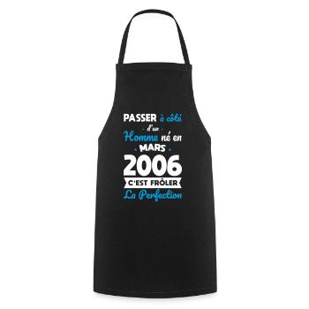 Anniversaire 20 ans - Né en Mars 2006 - Tablier de cuisine - noir - Devant - AI Model Male 185 dark (185cm)