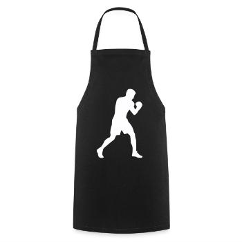 Boxer-Silhouette in Bewegung - Kochschürze - Schwarz - Vorne - AI Model Male 185 dark (185cm)