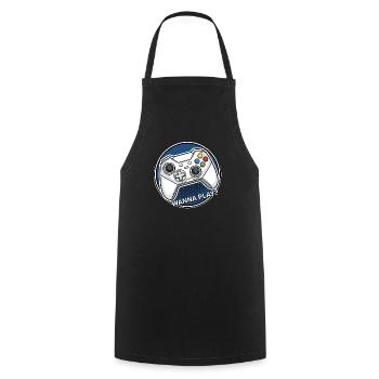 Logo manette : voulez jouer - Tablier de cuisine - noir - Devant - AI Model Male 185 dark (185cm)
