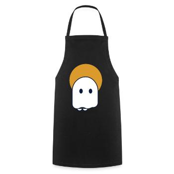 Moon Ghost – Minimaler Geist in Mondsichel - Kochschürze - Schwarz - Vorne - AI Model Male 185 dark (185cm)