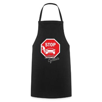 T-Shirt mit Druck Stop killing cyclists/ Radfahrer - Kochschürze - Schwarz - Vorne - AI Model Male 185 dark (185cm)