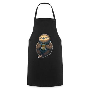 Faultier nippt Boba Milchtee - Kochschürze - Schwarz - Vorne - AI Model Male 185 dark (185cm)