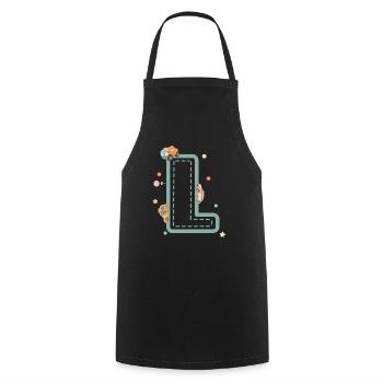 Buchstabe l Fahrzeug - personalisiertes Kindergeschenk - Kochschürze - Schwarz - Vorne - AI Model Male 185 dark (185cm)