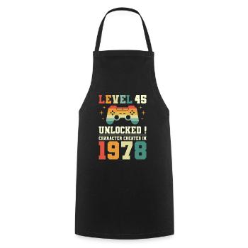 Level 45 Birthday Gamer 45 Years - Cooking Apron - black - Front - AI Model Male 185 dark (185cm)