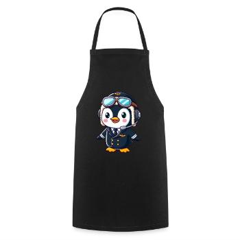 Funny Penguin Pilot Flight License Airplane Cartoon - Cooking Apron - black - Front - AI Model Male 185 dark (185cm)