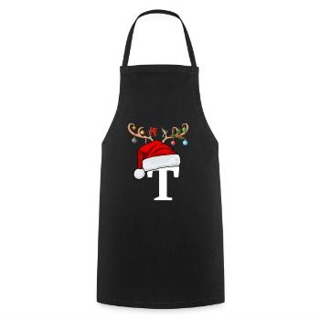 Lettre T bonnet de Noël - Tablier de cuisine - noir - Devant - AI Model Male 185 dark (185cm)