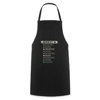 Tagesablauf eines Gamer Zocken Schlafen - Kochschürze - Schwarz - Vorne - AI Model Male 185 dark (185cm)