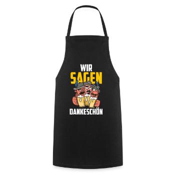 Dankeschön, Brüder, Bier, Spruch, Cartoon, Lustig - Kochschürze - Schwarz - Vorne - AI Model Male 185 dark (185cm)