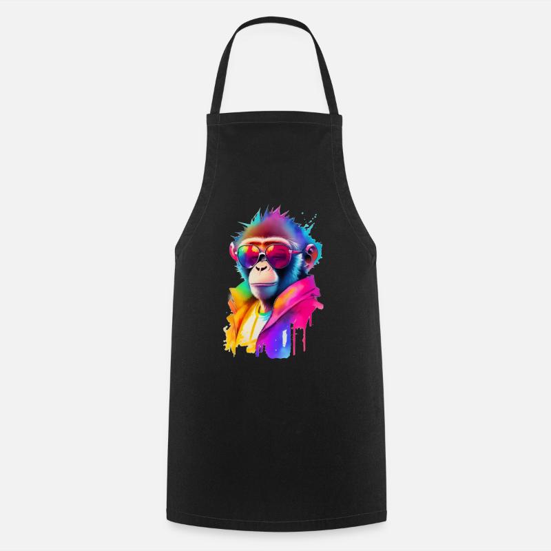 Singe avec des lunettes de soleil - Tablier de cuisine - noir