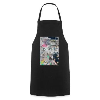 Mixed media vintage poster - Cooking Apron - black - Front - AI Model Male 185 dark (185cm)