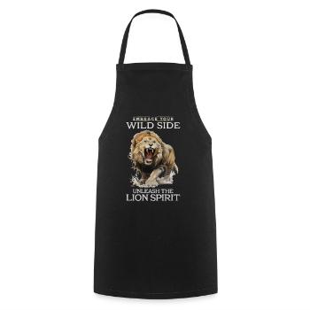 lion, lion head, strong, wild, pride, brave, royal, - Cooking Apron - black - Front - AI Model Male 185 dark (185cm)