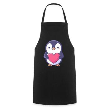 Penguin Holding a Red Heart - Adorable cartoon - Cooking Apron - black - Front - AI Model Male 185 dark (185cm)