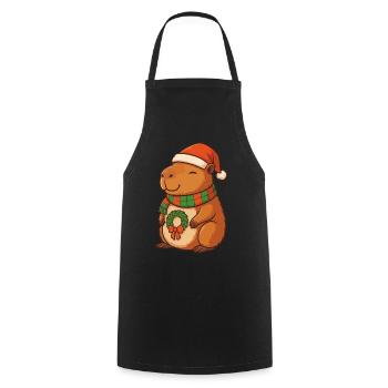 Capybara de guirlandes lumineuses de Noël avec Chapeau de Noël - Tablier de cuisine - noir - Devant - AI Model Male 185 dark (185cm)