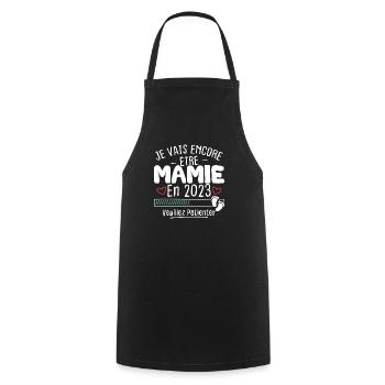 Mamie en 2023 / Cadeau future mamie 2023 - Tablier de cuisine - noir - Devant - AI Model Male 185 dark (185cm)