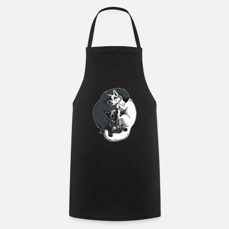 Yin Yang Foxes (bordure blanche) - Tablier de cuisine - noir