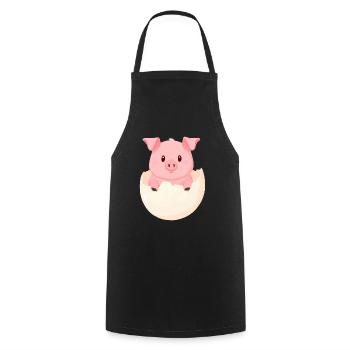 Cute Kawaii Pig - Piggy Hatches from Egg - Cooking Apron - black - Front - AI Model Male 185 dark (185cm)