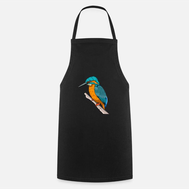 Eisvogel auf einem Ast bunt Geschenk Vogel - Kochschürze - Schwarz