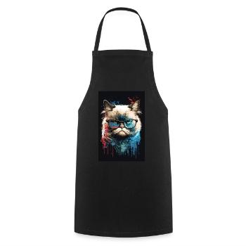 Morning Grouch Know-it-all Cat Glasses Ink - Cooking Apron - black - Front - AI Model Male 185 dark (185cm)