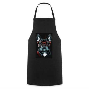 Pug French Bulldog Know-it-all glasses - Cooking Apron - black - Front - AI Model Male 185 dark (185cm)