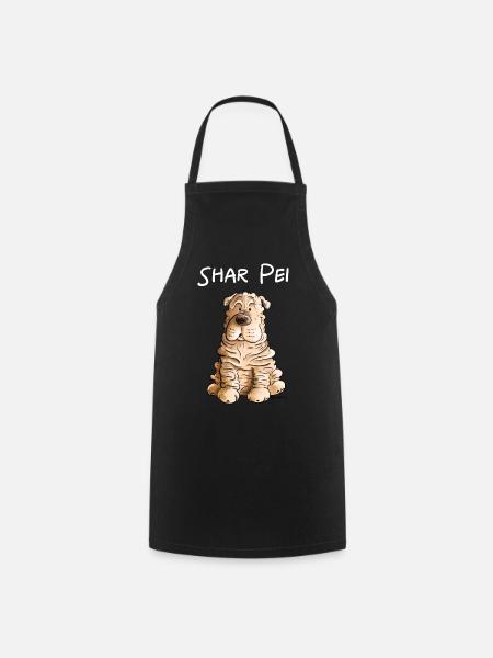 Happy Shar Pei I Folding Dog I Dog - Cooking Apron - black