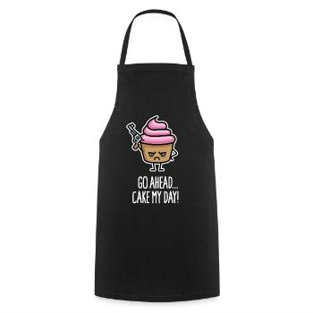Funny cupcake pun sayings, cake my day - Cooking Apron - black - Front - AI Model Male 185 dark (185cm)