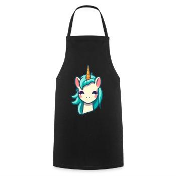 Licorne mignonne en bleu | Licorne - Tablier de cuisine - noir - Devant - AI Model Male 185 dark (185cm)