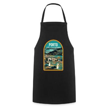 Porto, Douro & Pont D. Luis: Illustration - Tablier de cuisine - noir - Devant - AI Model Male 185 dark (185cm)