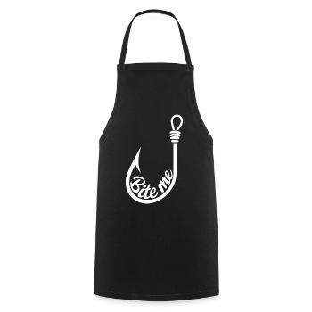 Bite Me Lure Hook Design - Cooking Apron - black - Front - AI Model Male 185 dark (185cm)