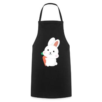 Cute White Bunny Rabbit Holding Carrot Cartoon Art - Kochschürze - Schwarz - Vorne - AI Model Male 185 dark (185cm)