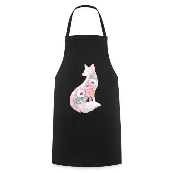 Fuchs Silhouette Aquarell Blumen - Kochschürze - Schwarz - Vorne - AI Model Male 185 dark (185cm)