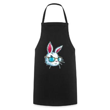 Visage mignon de lapin de Pâques utilisant le cadeau en verre de léopard - Tablier de cuisine - noir - Devant - AI Model Male 185 dark (185cm)