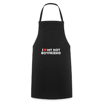 J’aime mon petit ami chaud coeur Couple cadeau - Tablier de cuisine - noir - Devant - AI Model Male 185 dark (185cm)