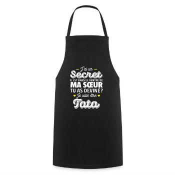 Secret / je vais être tata / future tata - Tablier de cuisine - noir - Devant - AI Model Male 185 dark (185cm)