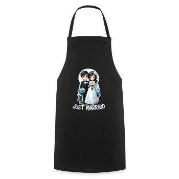 just married - pour mariage - Tablier de cuisine - noir - Devant - AI Model Male 185 dark (185cm)
