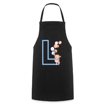Blue Letter L Bear - Cooking Apron - black - Front - AI Model Male 185 dark (185cm)
