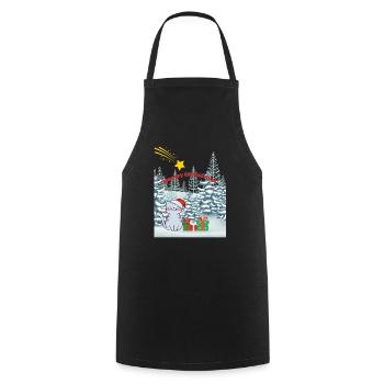 Meowy Christmas - Katze mit Sternschnuppe - Kochschürze - Schwarz - Vorne - AI Model Male 185 dark (185cm)