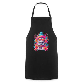 Cute Cat with Piano - Cooking Apron - black - Front - AI Model Male 185 dark (185cm)