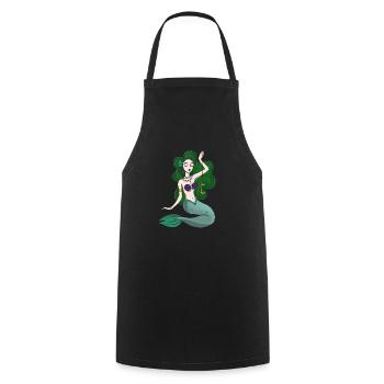Mermaid with Golden Hook and Green Hair - Cooking Apron - black - Front - AI Model Male 185 dark (185cm)
